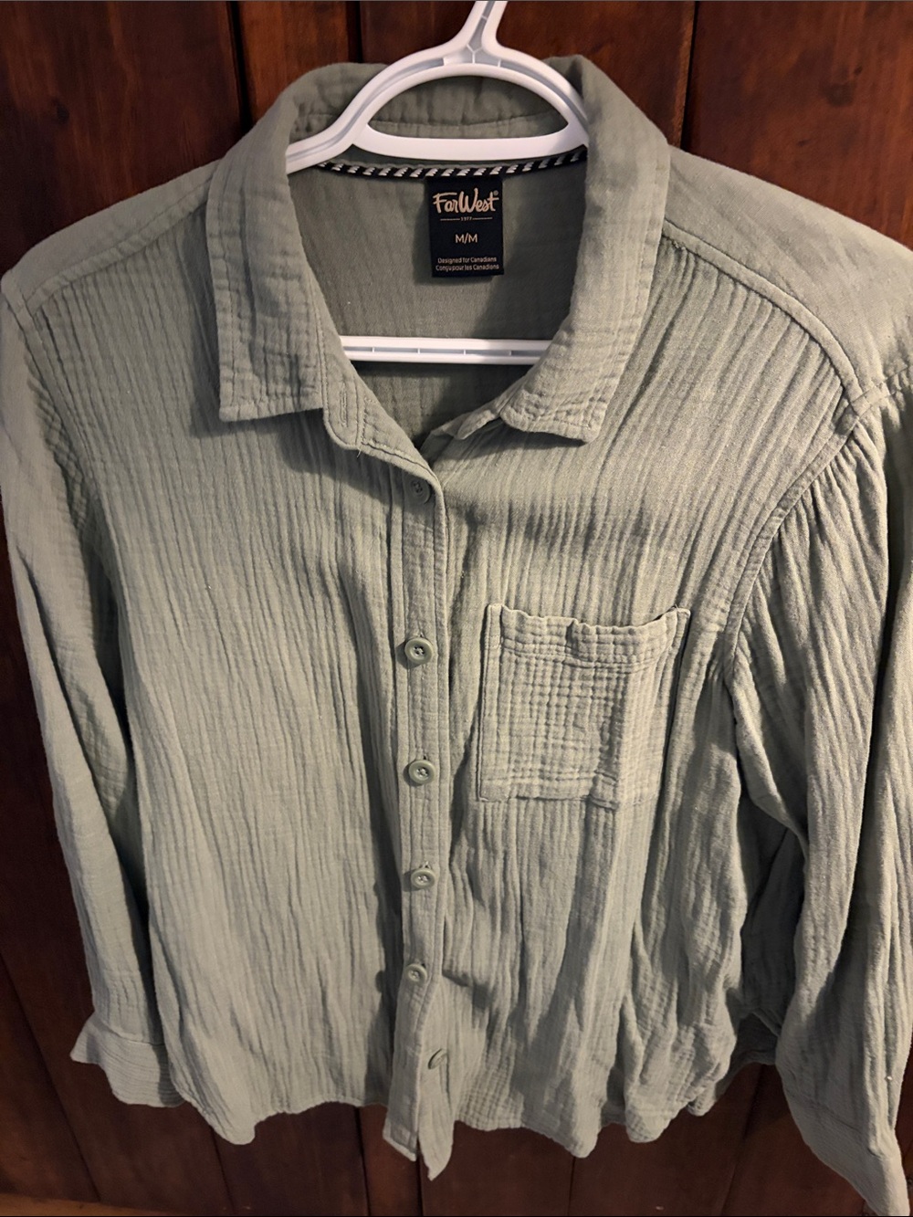 FarWest Women’s Light Sage Button-Down Shirt - Relaxed Cotton Gauze